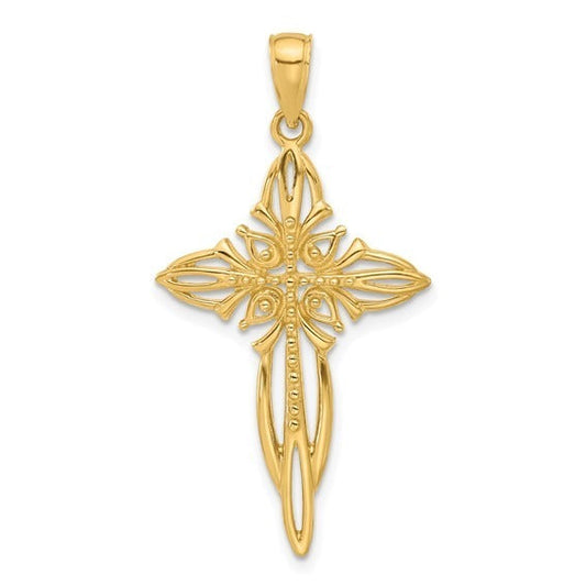 14K Polished and Cut-Out Beaded Cross- Paul's Jewelers Milwaukee