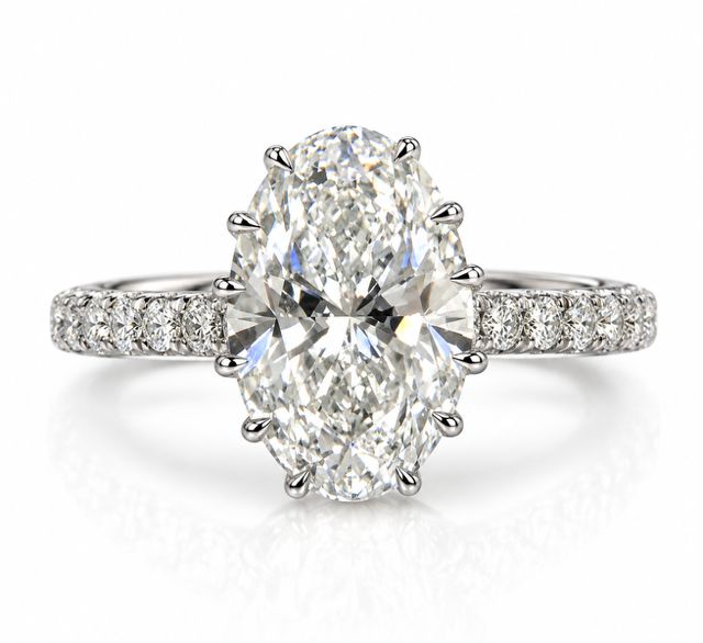 18K White Gold Engagement Ring with 3.01cttw Certified Oval Lab Grown Diamond