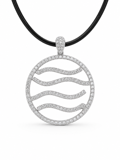18K White Gold Natural Diamond Circle Pendant, 14K Bail