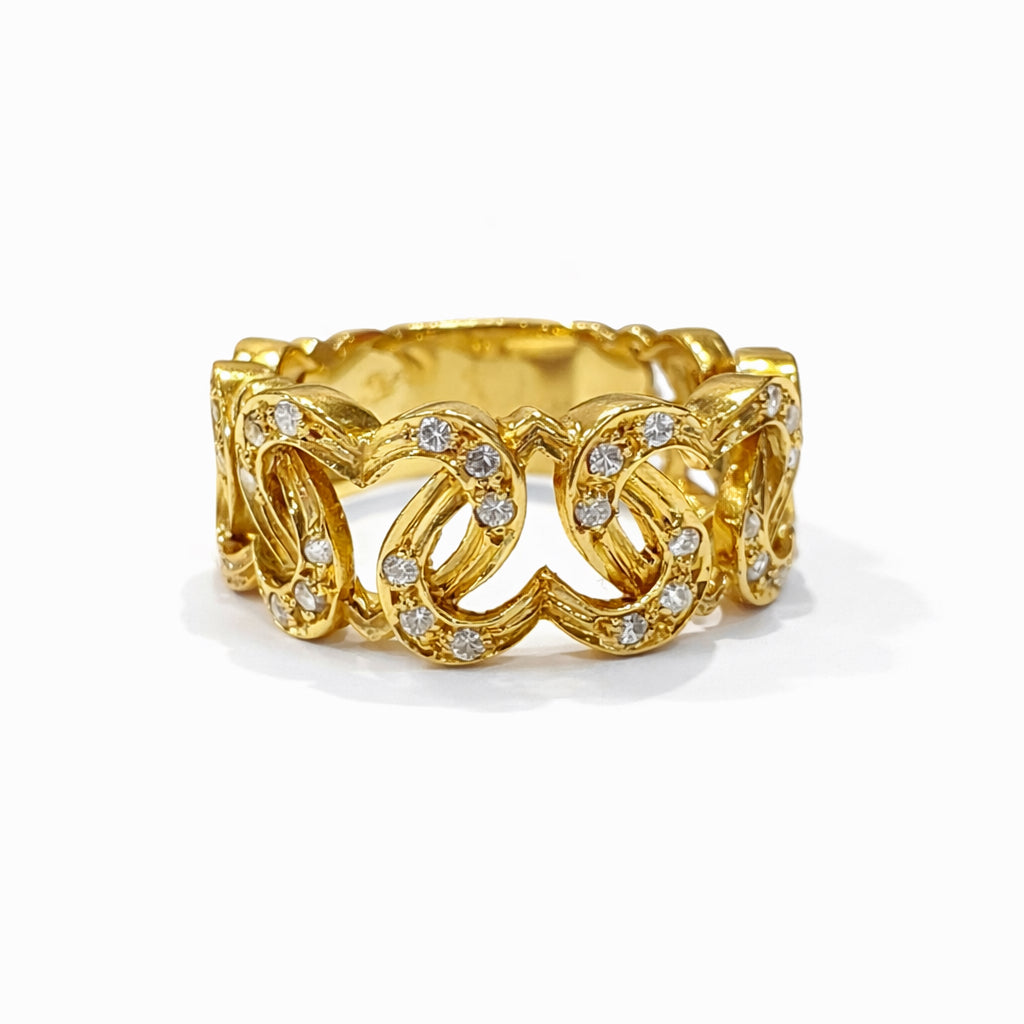 19.2K Yellow Gold Natural Dia Hearts Band-