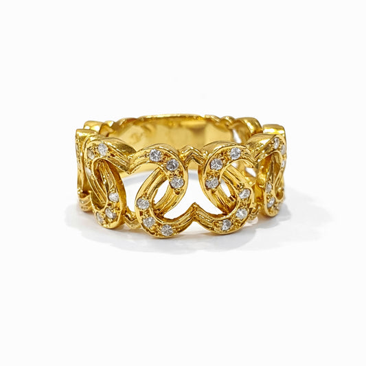 19.2K Yellow Gold Natural Dia Hearts Band-