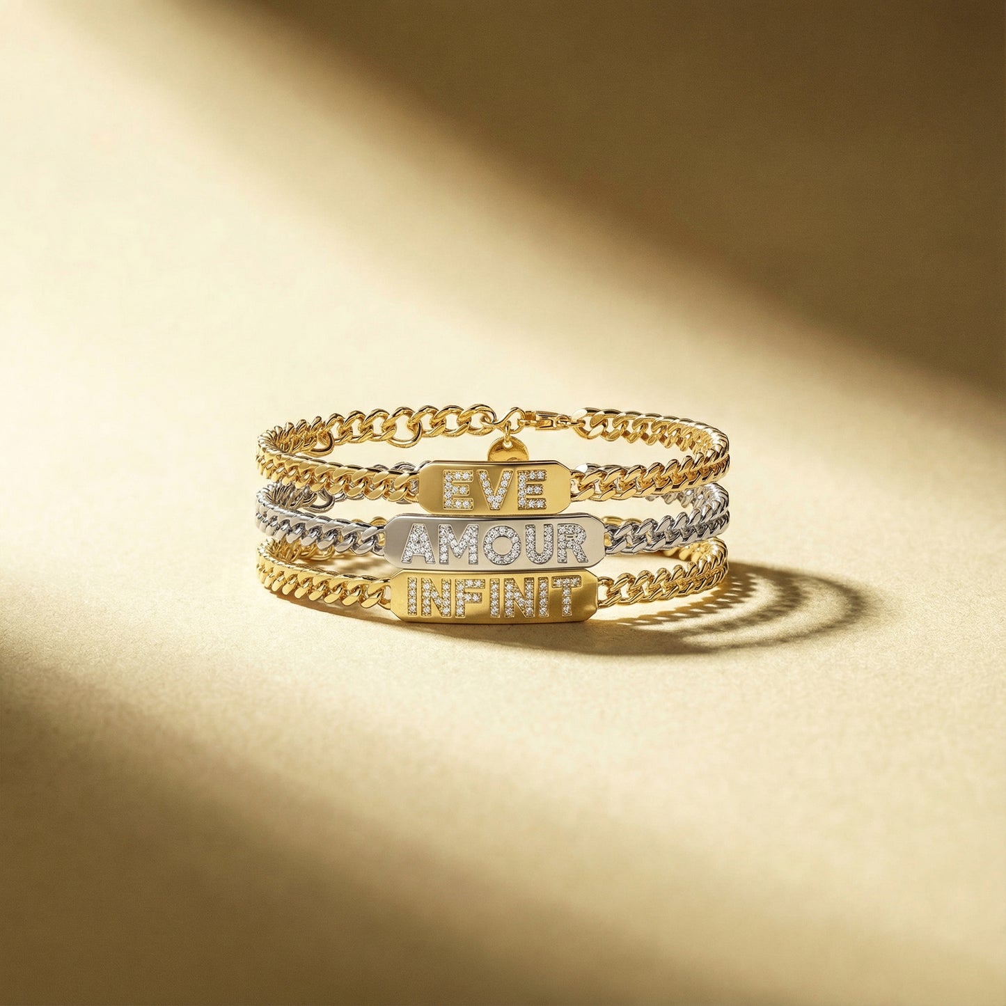 18k Gold Plated Silver Pavé Letter ID Bar Curb Chain Bracelet His & Hers ID Bar AW24B001G