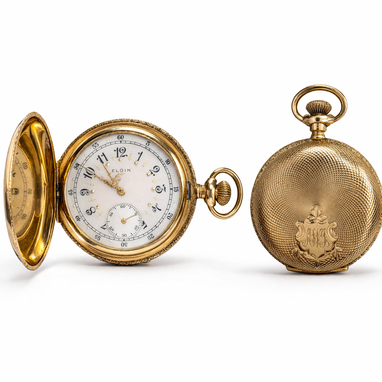Antique Elgin Gold Filled Engine Turned Pattern Pocket Watch-