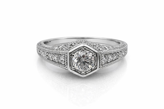 Art Deco Natural Diamond Ring in 14K White Gold