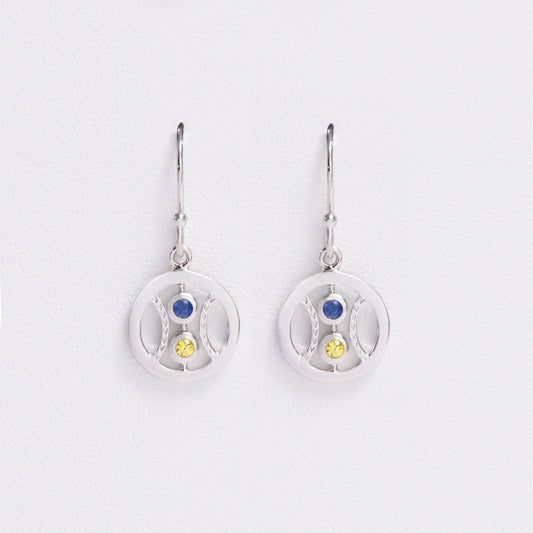 Brewer's Baseball Sapphire Fishhook Earrings, Sterling Silver