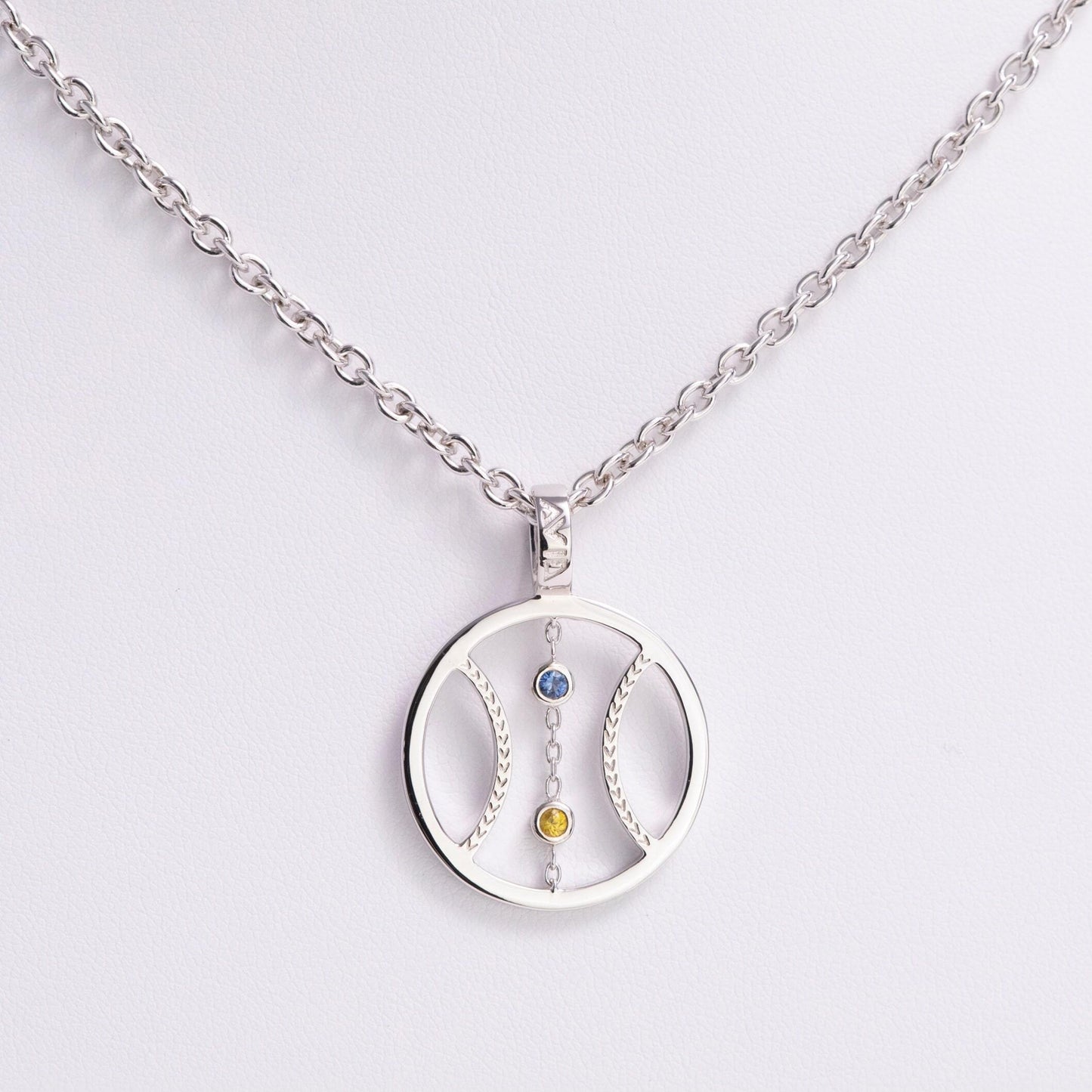 Brewer's Baseball Sapphire Necklace I, Rhodium Plated 925