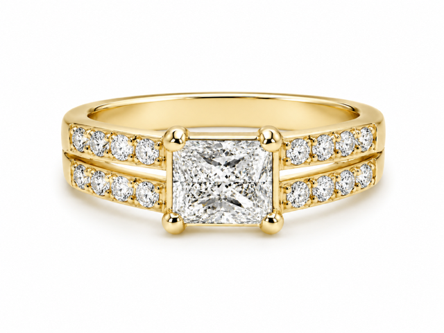 14K Yellow Gold Ring with Natural Diamonds and 1.06ctw Certified Lab Grown Radiant Cut Diamond
