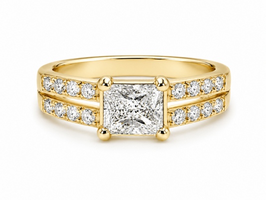 14K Yellow Gold Ring with Natural Diamonds and 1.06ctw Certified Lab Grown Radiant Cut Diamond