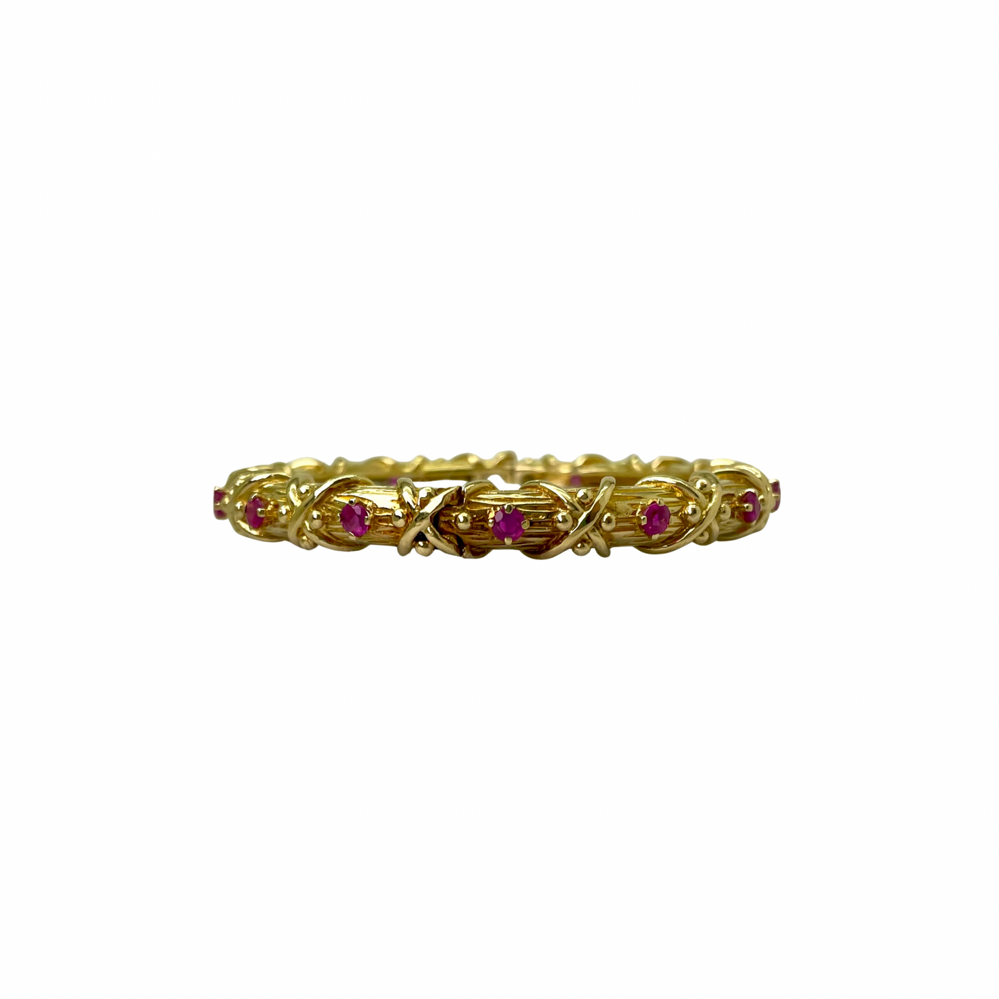 CONS L.H. 18kt Natural Ruby Hinged Bangle Bracelet 8"