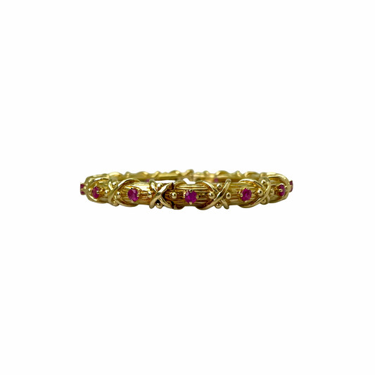 CONS L.H. 18kt Natural Ruby Hinged Bangle Bracelet 8"