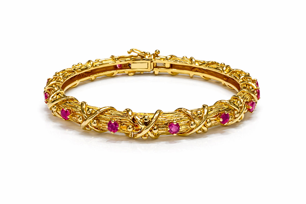 18kt Natural Ruby Hinged Bangle Bracelet 8"