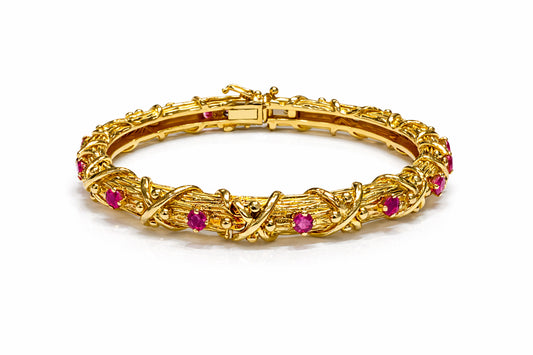 18kt Natural Ruby Hinged Bangle Bracelet 8"