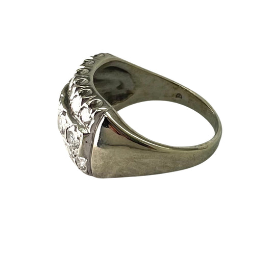 Silver ring with gemstones on a white background