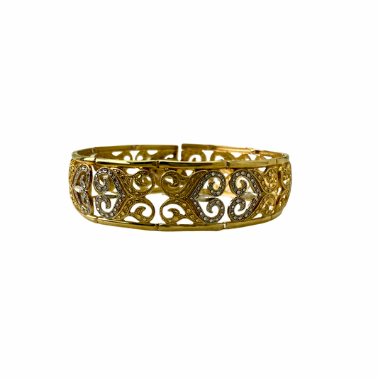 CONS L.H. Two Tone Hinged Wide Decorative Bracelet, 14kt, 7.25"