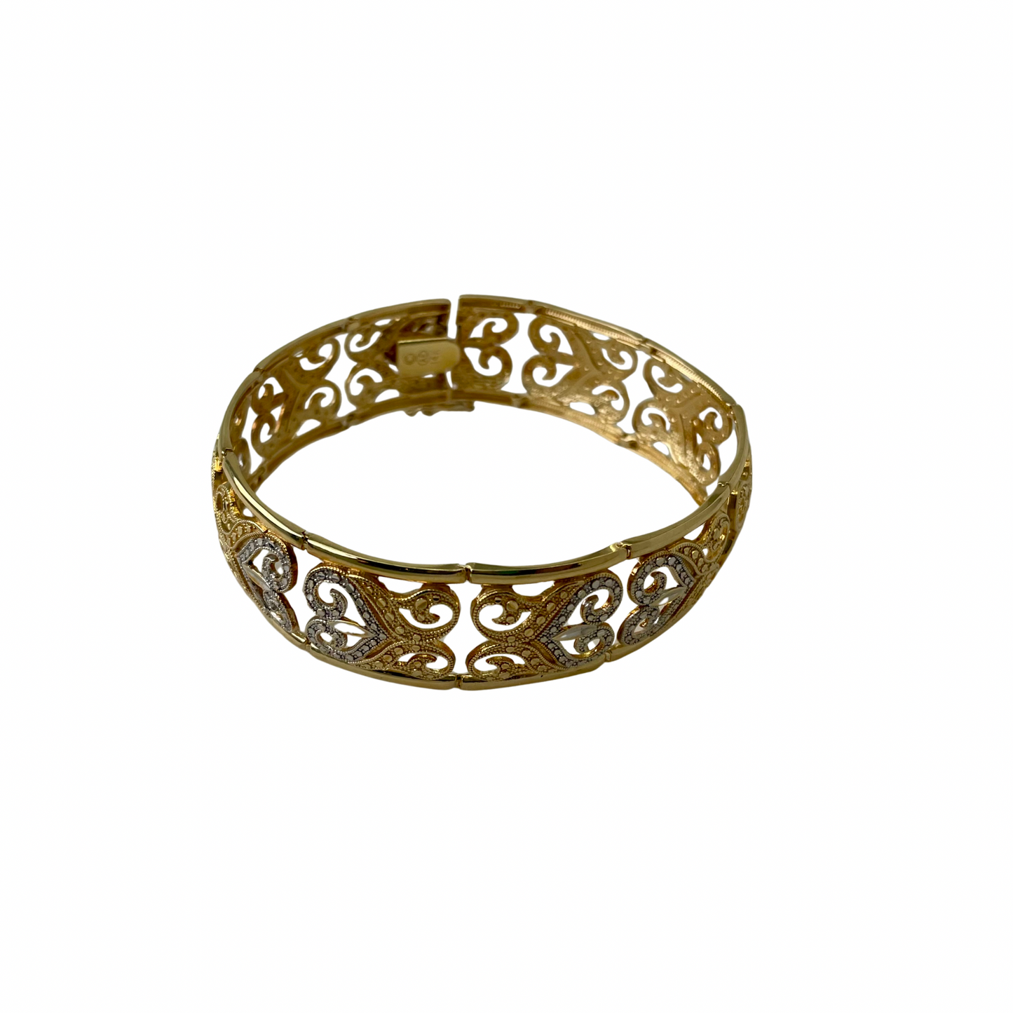 CONS L.H. Two Tone Hinged Wide Decorative Bracelet, 14kt, 7.25"