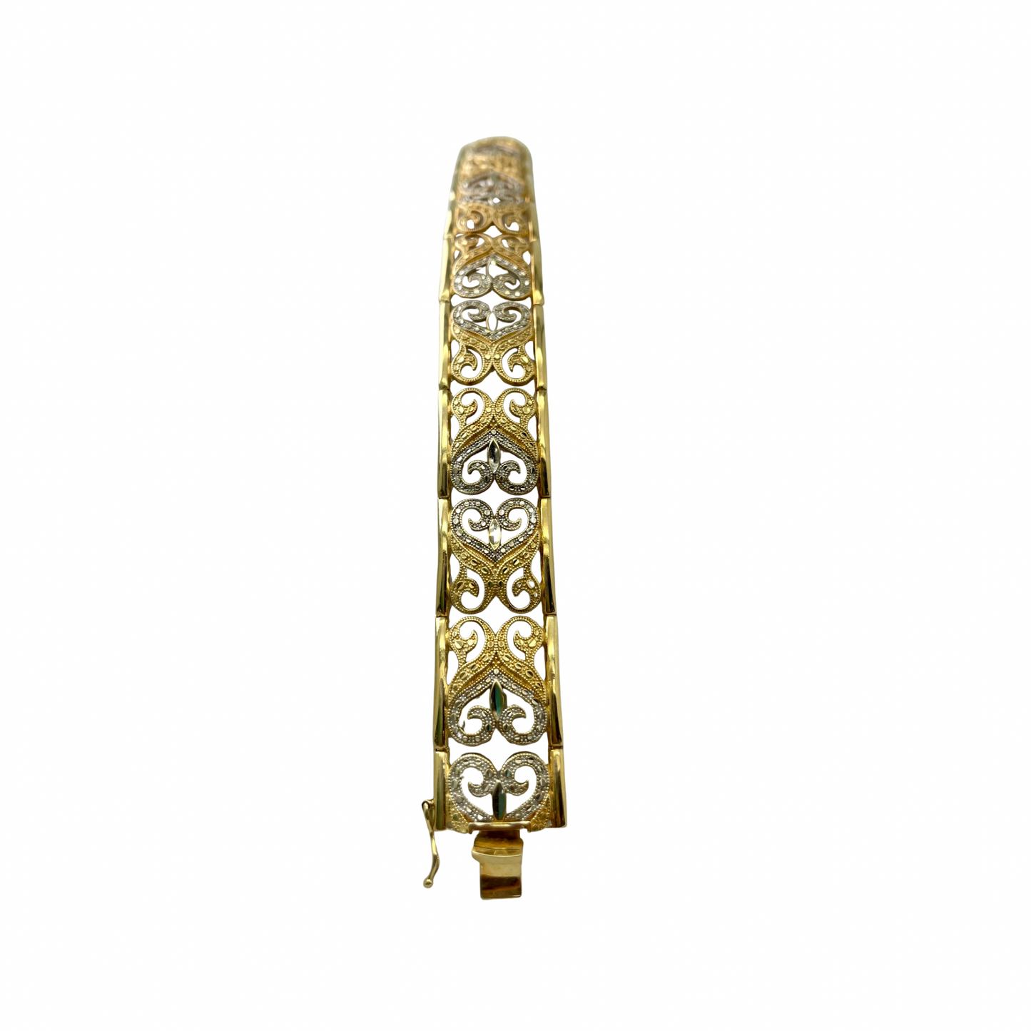 CONS L.H. Two Tone Hinged Wide Decorative Bracelet, 14kt, 7.25"