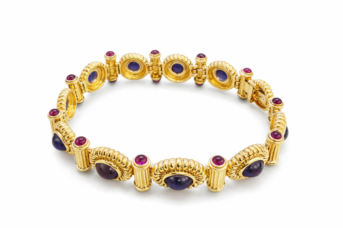14K Yellow Gold Iolite and Garnet Bracelet