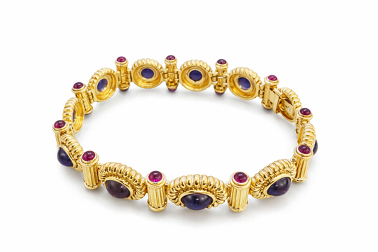 14K Yellow Gold Iolite and Garnet Bracelet