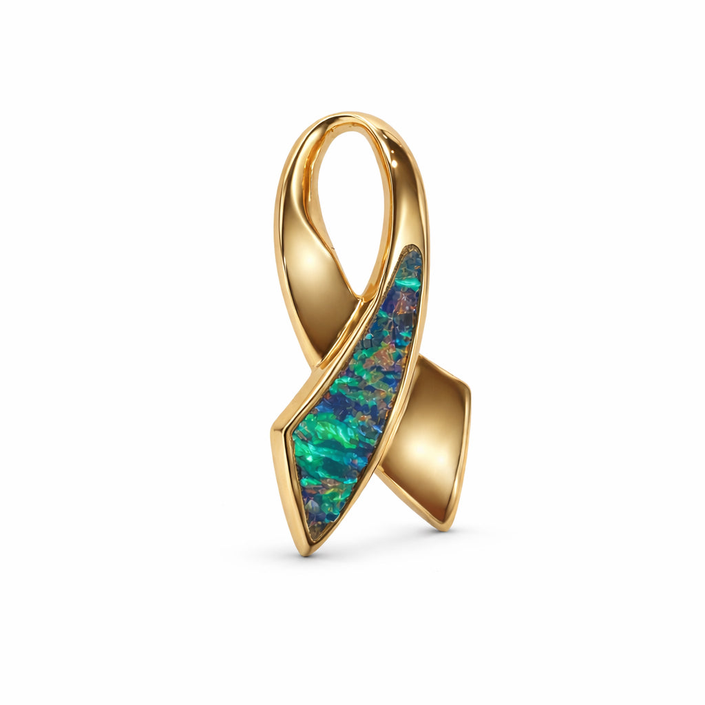 14K Yellow Gold Opal Ribbon Pendant