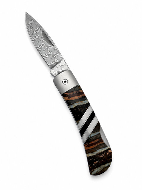 Damascus and Mammoth Tooth Lock Back Knife