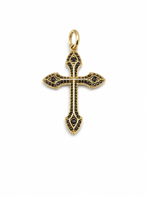 David Yurman 18K Yellow Gold Black Diamond Cross Pendant