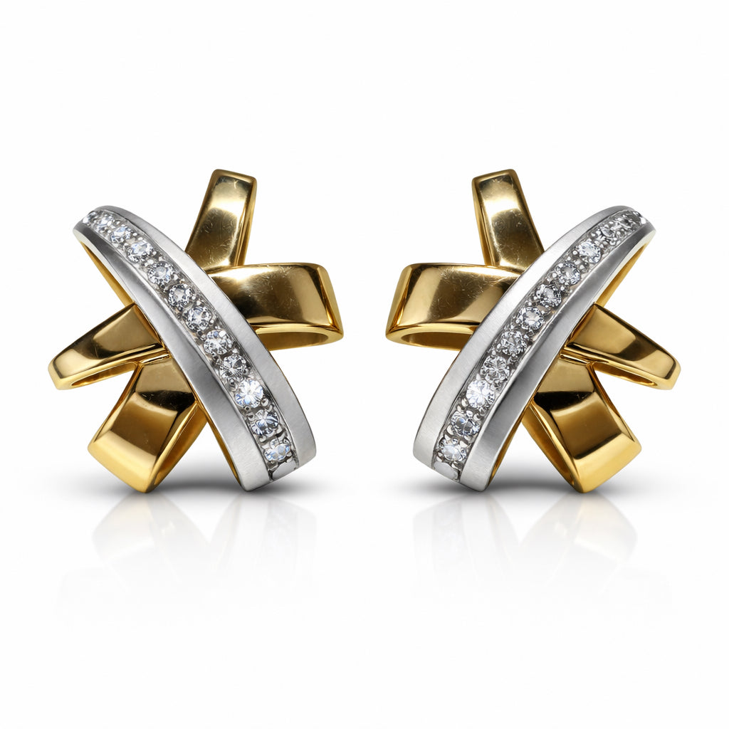 Estate - 14K Two Tone Diamond (0.36ctw) Earrings-