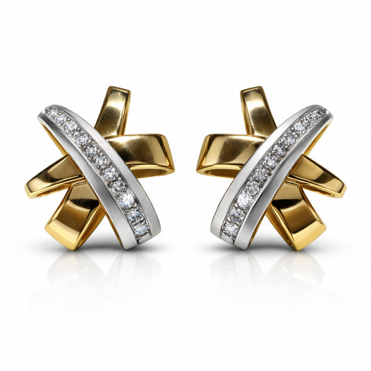 Estate - 14K Two Tone Diamond (0.36ctw) Earrings-