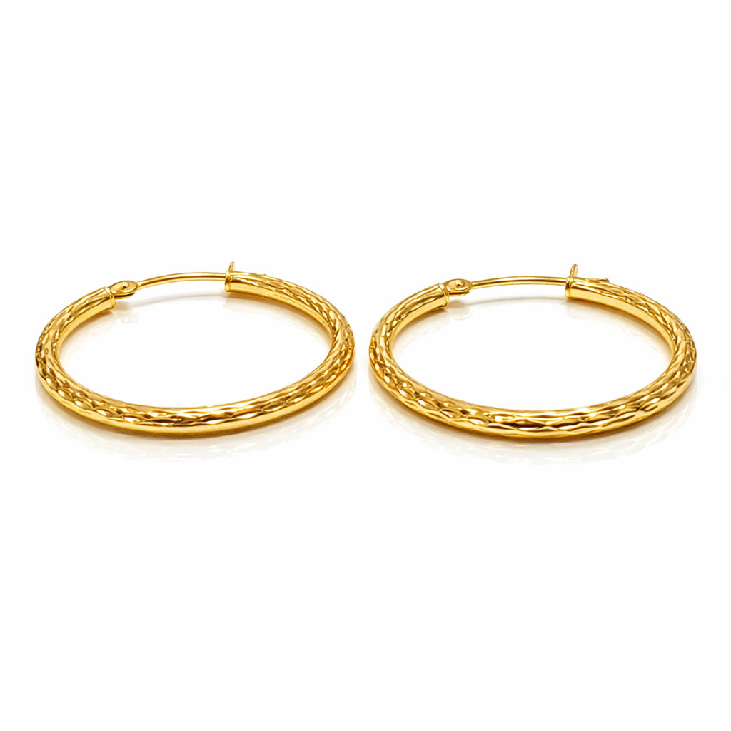 14K Yellow Gold Textured Hoops