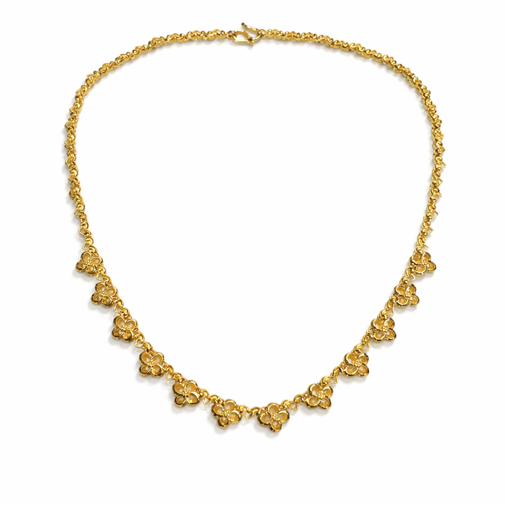 Estate - 24K Yellow Gold Floral Necklace-