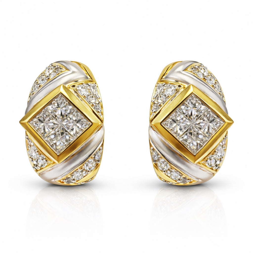 Estate Two Tone 14k Nat Dia 1.56CT Earrings-