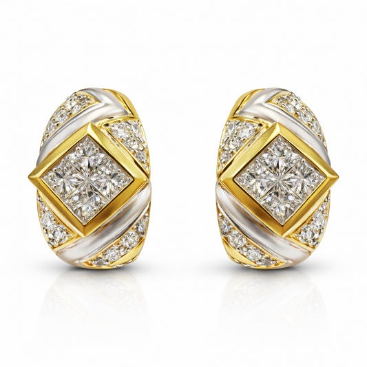 Estate Two Tone 14k Nat Dia 1.56CT Earrings-