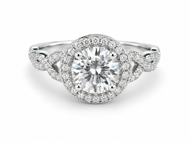 GIA Certified Round Brilliant Diamond Halo Bridal Set in 14K White Gold