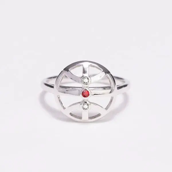 Go Big Red! 925 Red & White Sapphire Basketball Ring