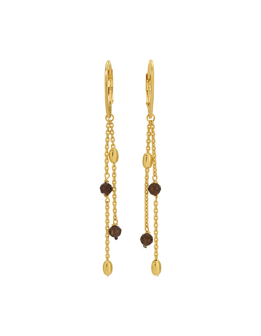 Gold Plated Sterling Silver Beaded Chain Dangle Earrings