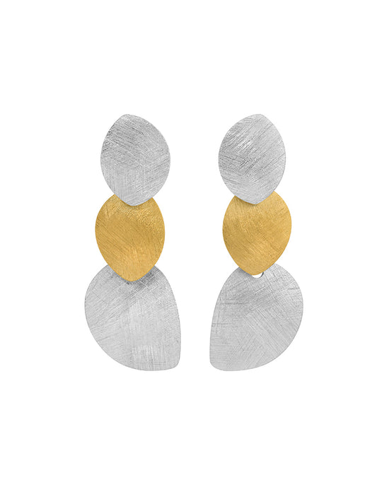 Gold Plated Sterling Silver Textured Three-Disc Earrings