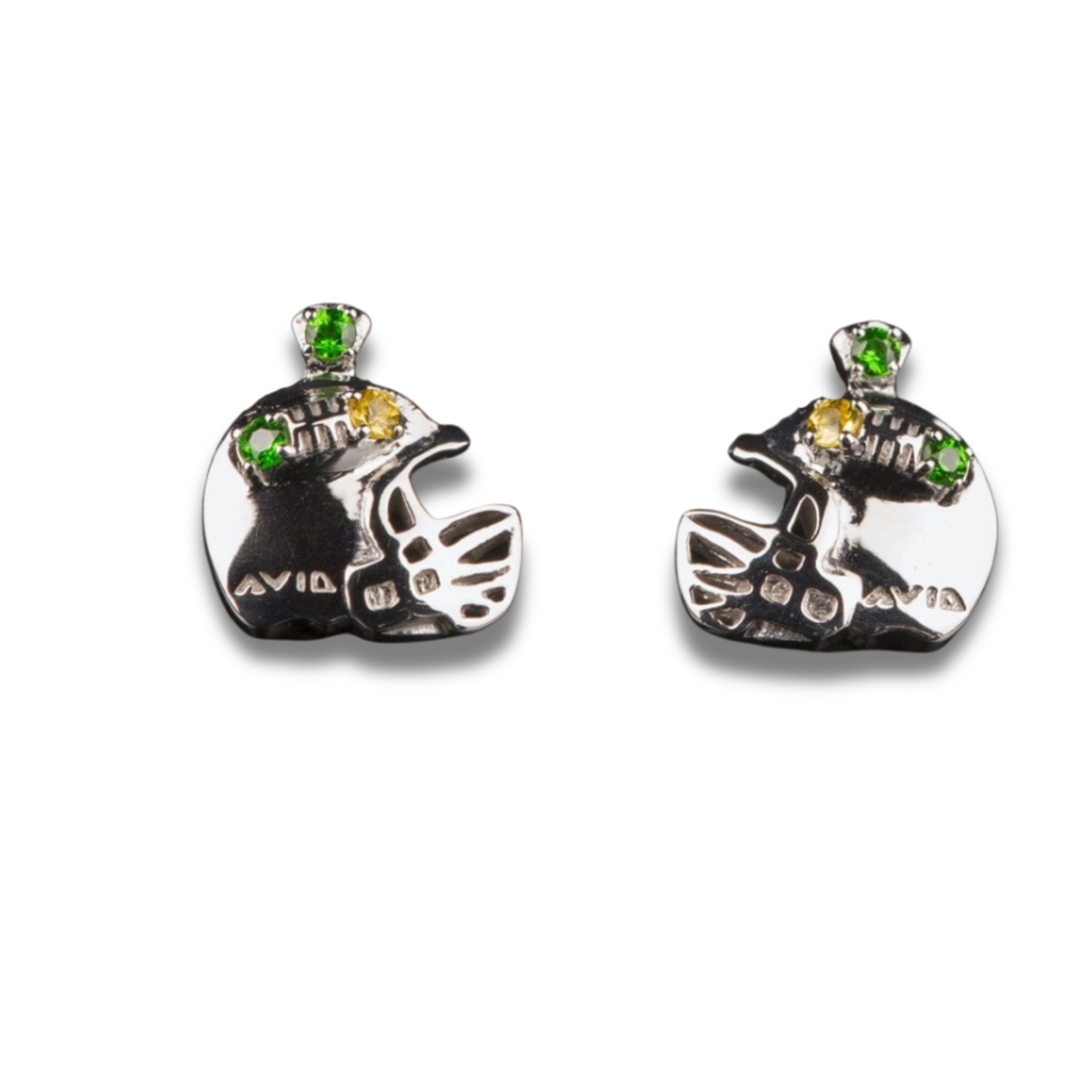 Green Bay Packers Football Earrings Helmet, Tsavorite Garnet-Yellow Sapphire .20ctw