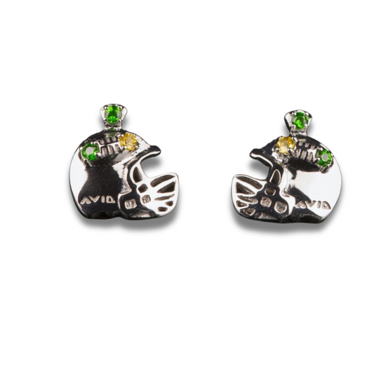 Green Bay Packers Football Earrings Helmet, Tsavorite Garnet-Yellow Sapphire .20ctw