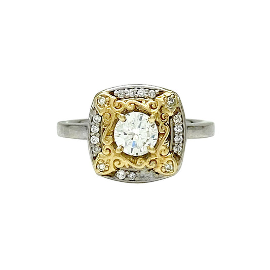 Two Tone Natural Diamond Ring, .50ct Center G/SI, .25ct Melee 14kt