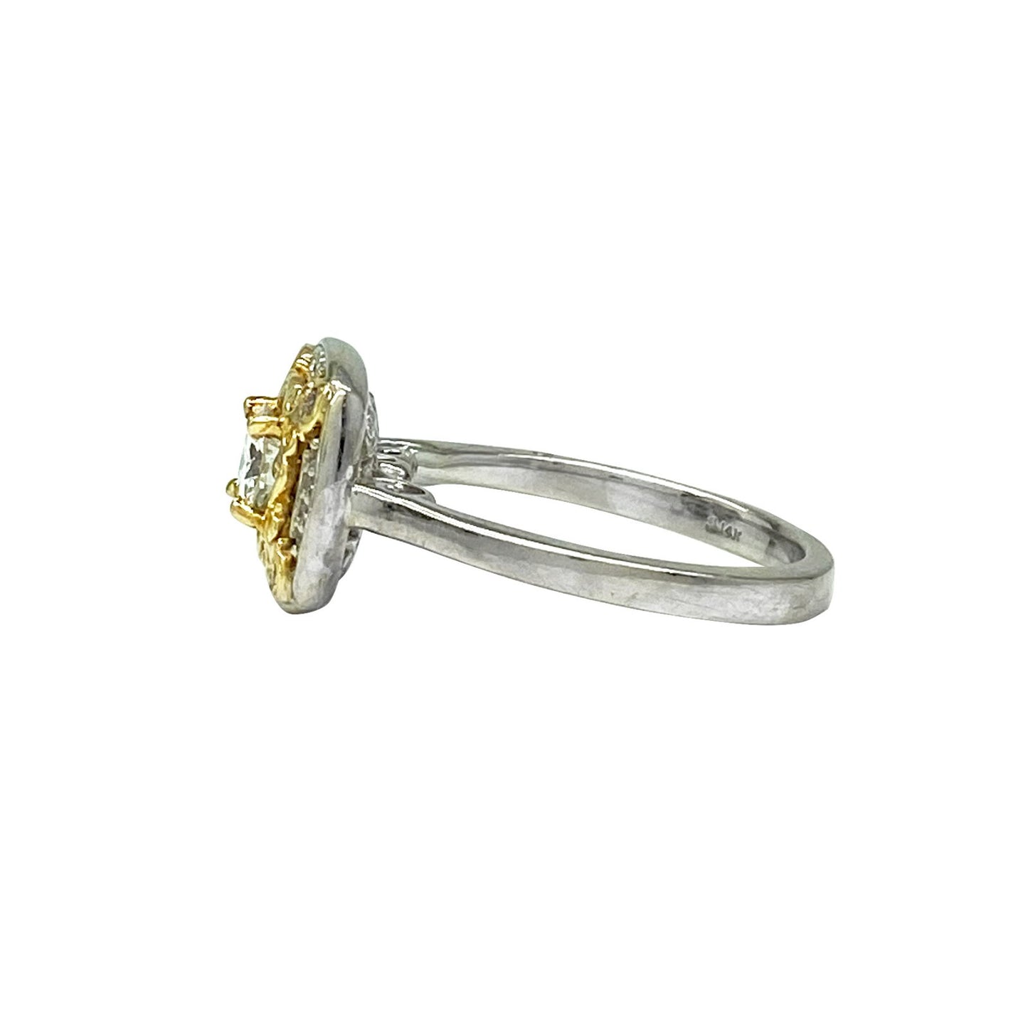 Two Tone Natural Diamond Ring, .50ct Center G/SI, .25ct Melee 14kt