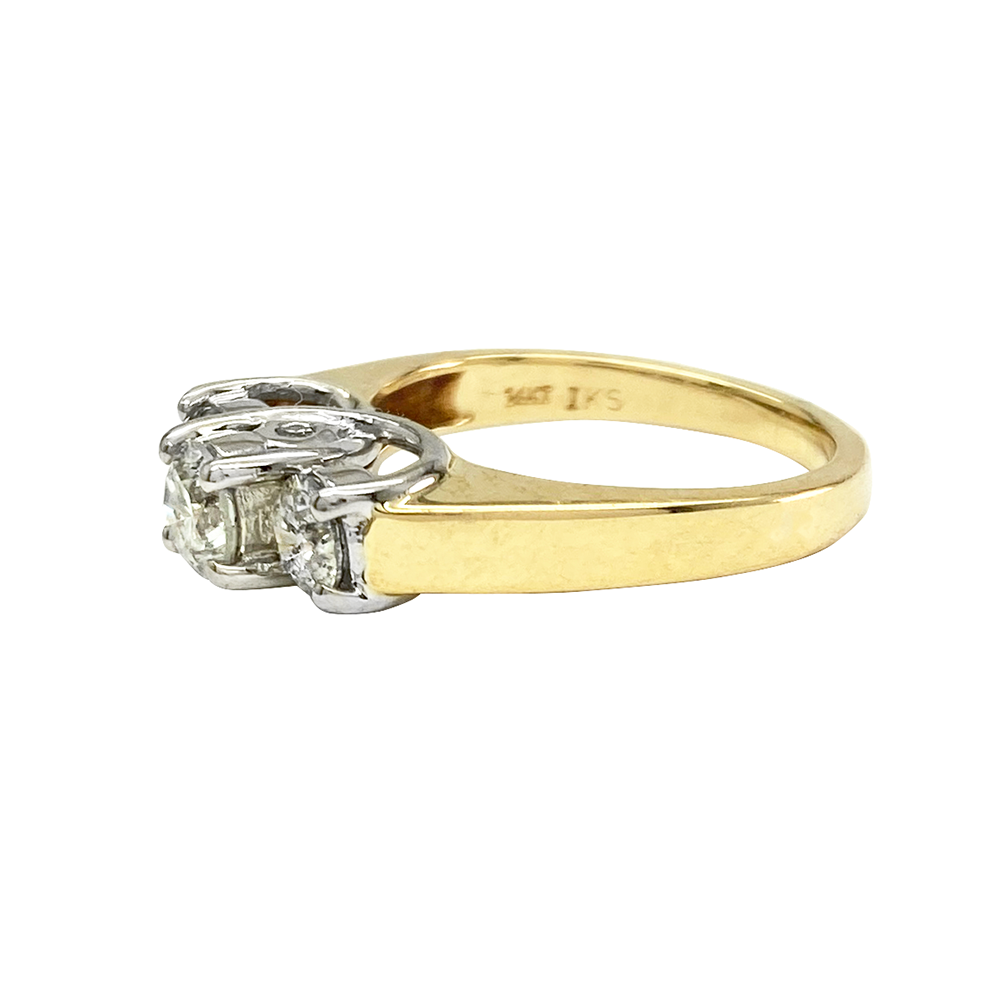 Three Stone 14 Karat Gold Natural Diamond Ring, 1.00ctw