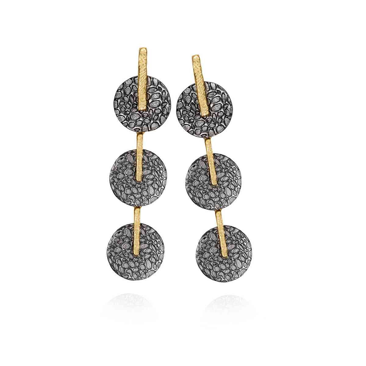 KYMBAL Earrings in Sterling Silver. Black Ruthenium and 18k Gold Vermeil