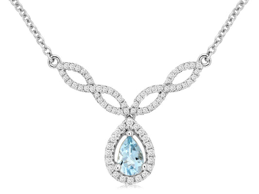 14K White Gold Necklace with 0.35ctw Aquamarine & 0.25ctw Natural Diamonds