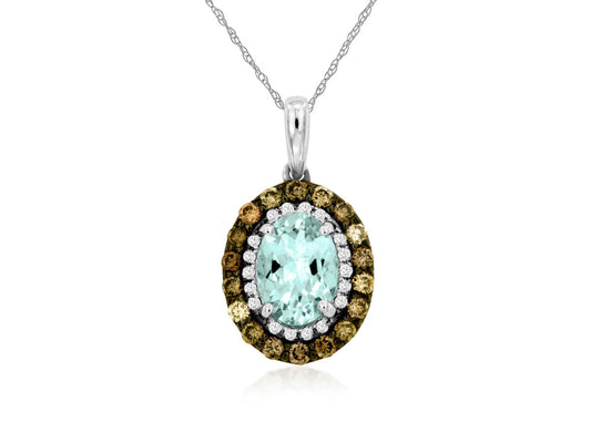 14K White Gold Necklace with 0.70ctw Oval Aquamarine & 0.25ctw Natural Diamonds