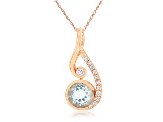 14K Rose Gold Necklace with 0.75ctw Aquamarine & 0.08ctw Natural Diamonds