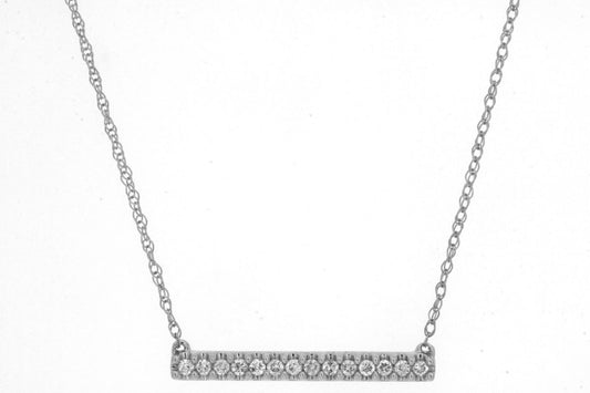 14K White Gold Bar Necklace with 0.10ctw Natural Diamonds