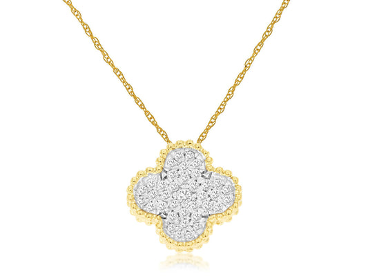 14K Yellow Gold Clover Necklace with 0.18ctw Natural Diamonds