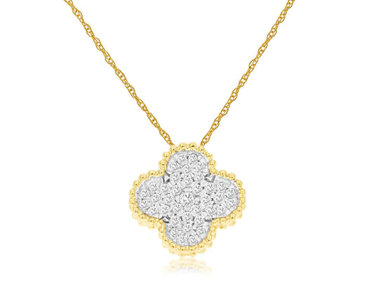 14K Yellow Gold Clover Necklace with 0.18ctw Natural Diamonds