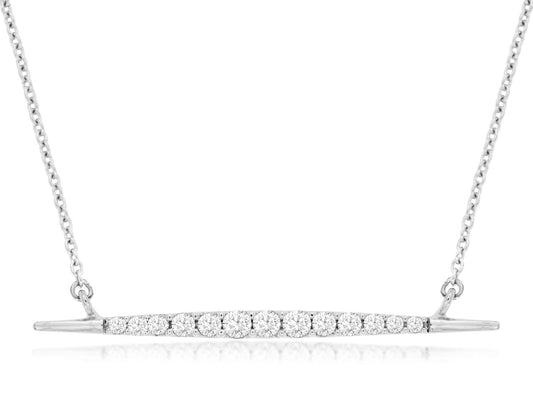 14K White Gold Bar Necklace with 0.26 ctw Natural Diamonds
