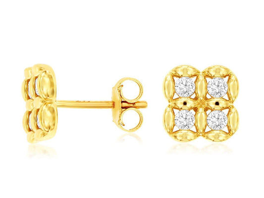 14K Yellow Gold Stud Earrings with 0.32ctw Natural Diamonds