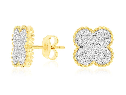 14K Yellow Gold Clover Stud Earrings with 0.50ctw Natural Diamonds